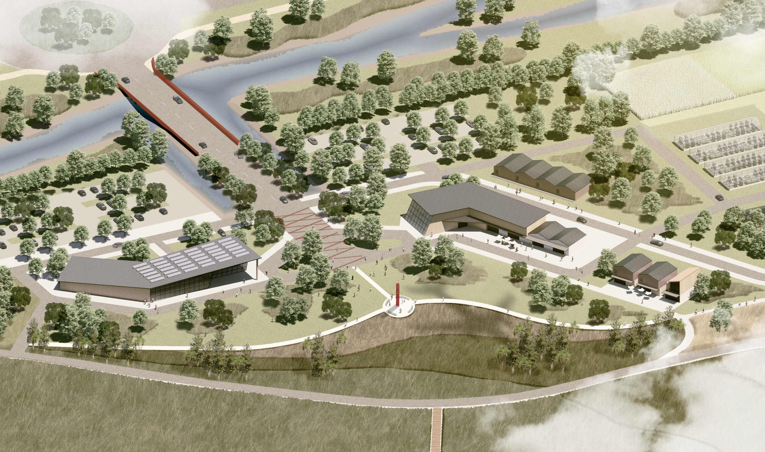 Artist's impression of Ahuriri Visitor Centre, aerial shot