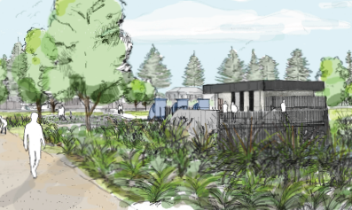 Artist illustration of new pump station in Te Awa.